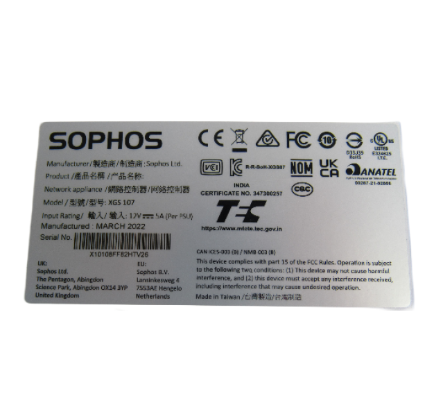 Sophos XGS 107 8 Port Firewall and Security Appliance W/O Ears