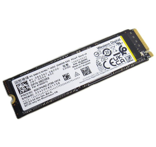 Western Digital SN810 2048GB 2TB NVMe M.2 SSD SDCPNRZ-2T00-1012